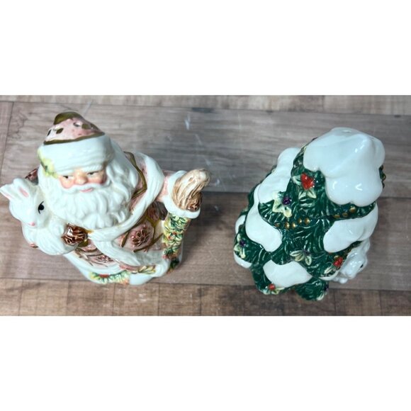 Fitz & Flyod Santa & Tree Ceramic Salt & Pepper Shakers Handcrafted Classic - Picture 2 of 4